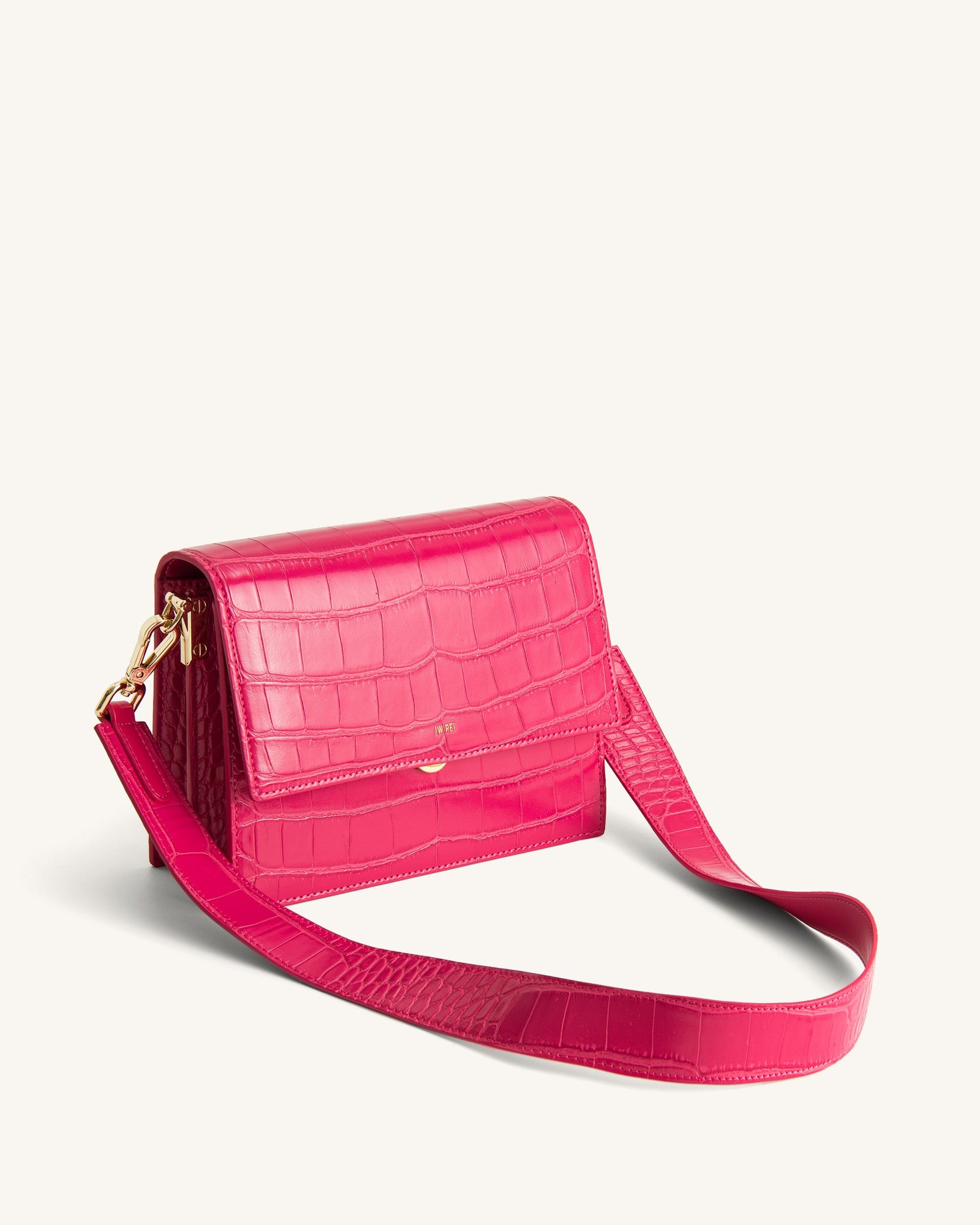 104-37 Mini Flap Crossbody - Magenta Croc - Image 1