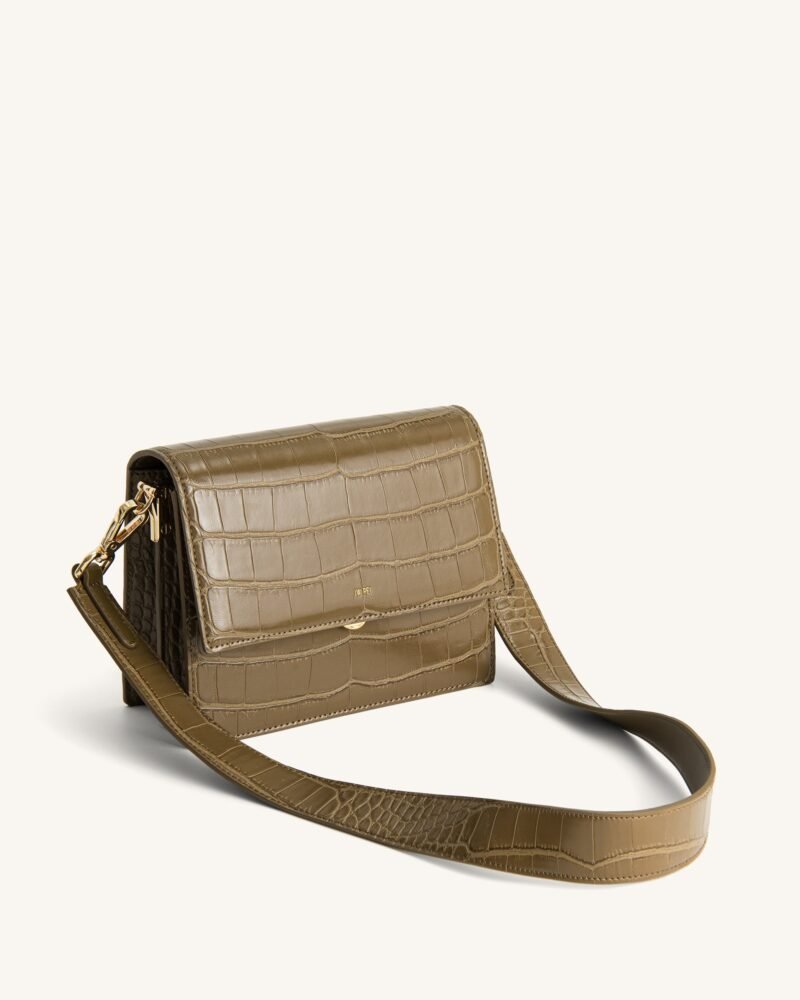 Mini Flap Crossbody - Dark Olive Croc - Image 1