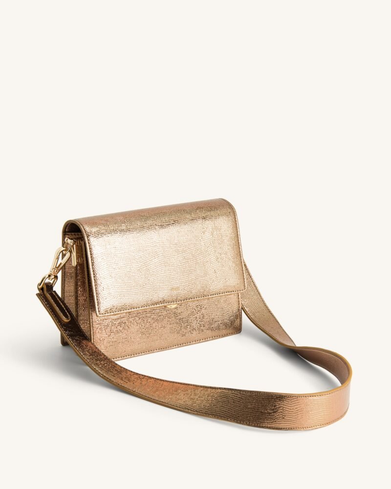 Mini Flap Metallic Crossbody - Ancient Gold Lizard - Image 1