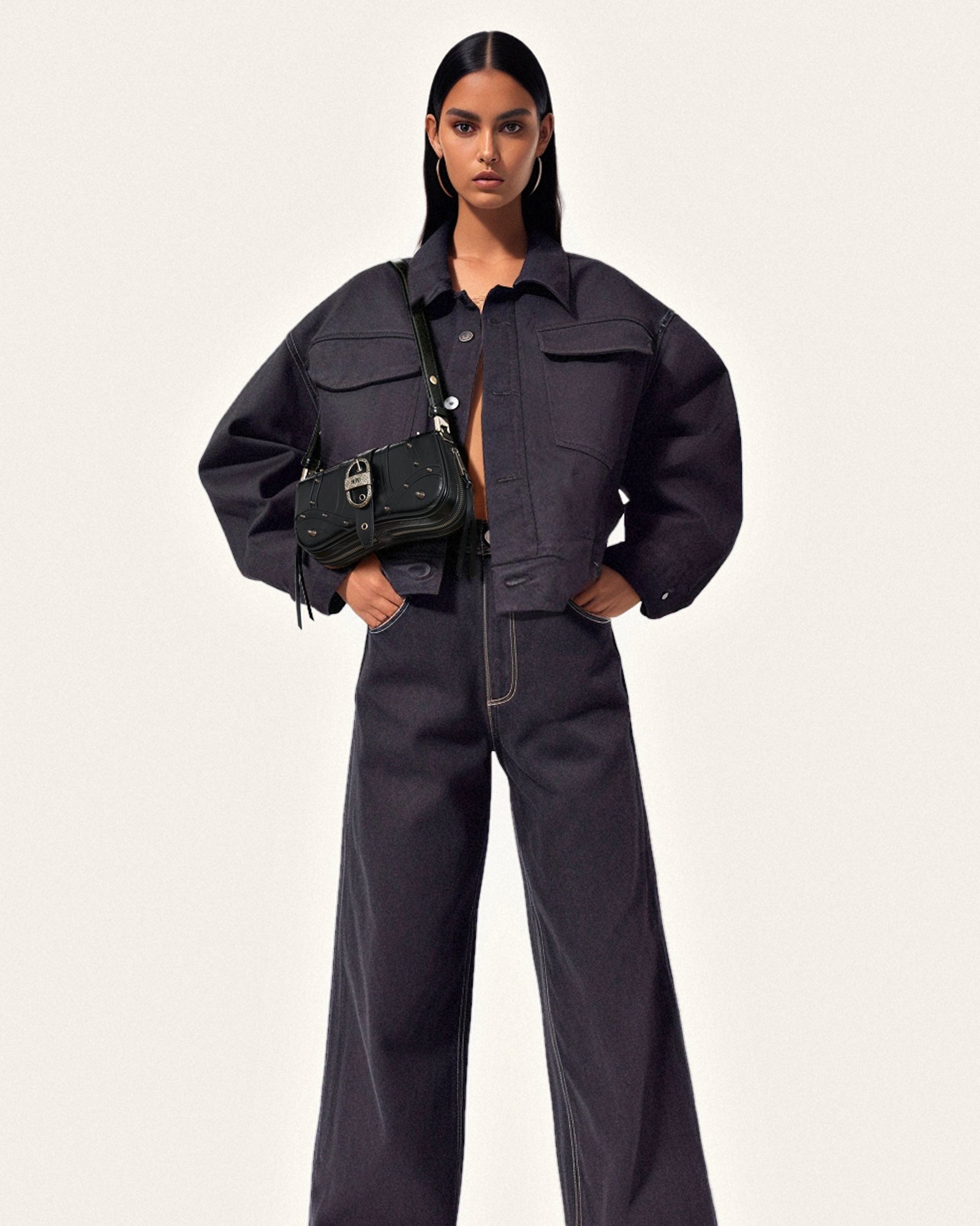 1C56-13 Joy Crushed Shoulder Bag - Black - Image 2