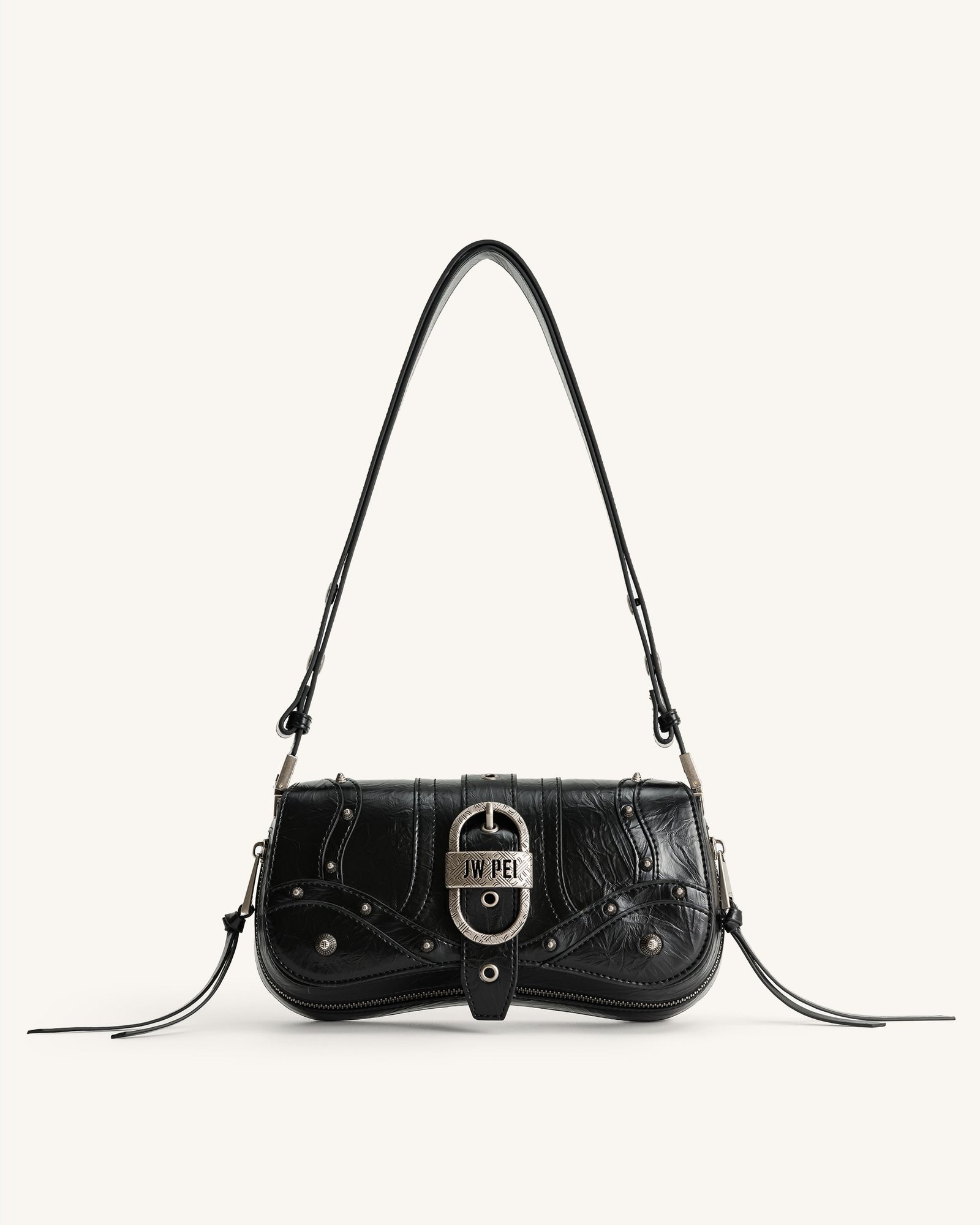 1C56-13Front Joy Crushed Shoulder Bag - Black - Image 1