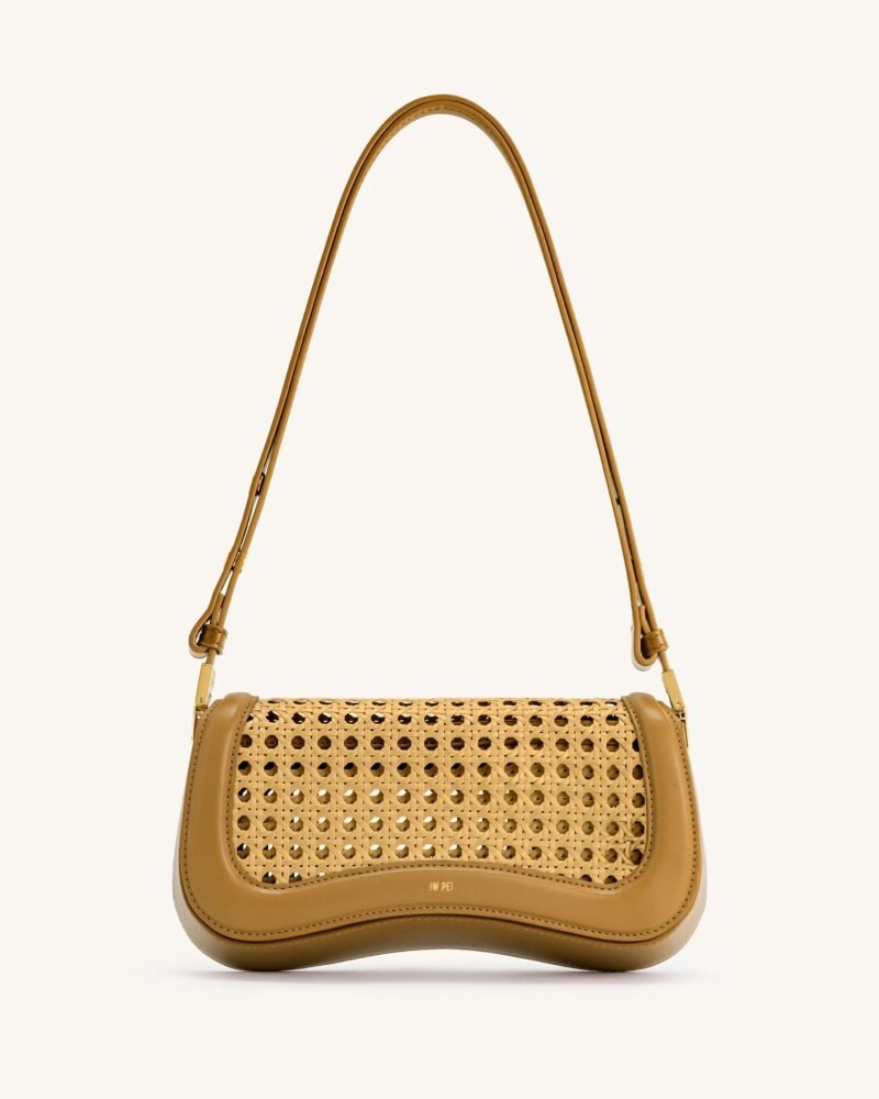Joy Faux Bamboo Woven Shoulder Bag - Brown - Image 1
