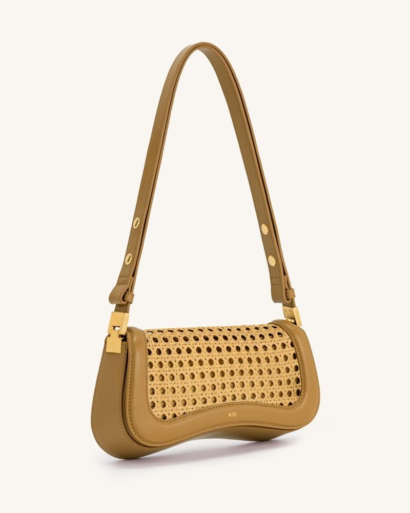 Joy Faux Bamboo Woven Shoulder Bag - Brown - Image 2