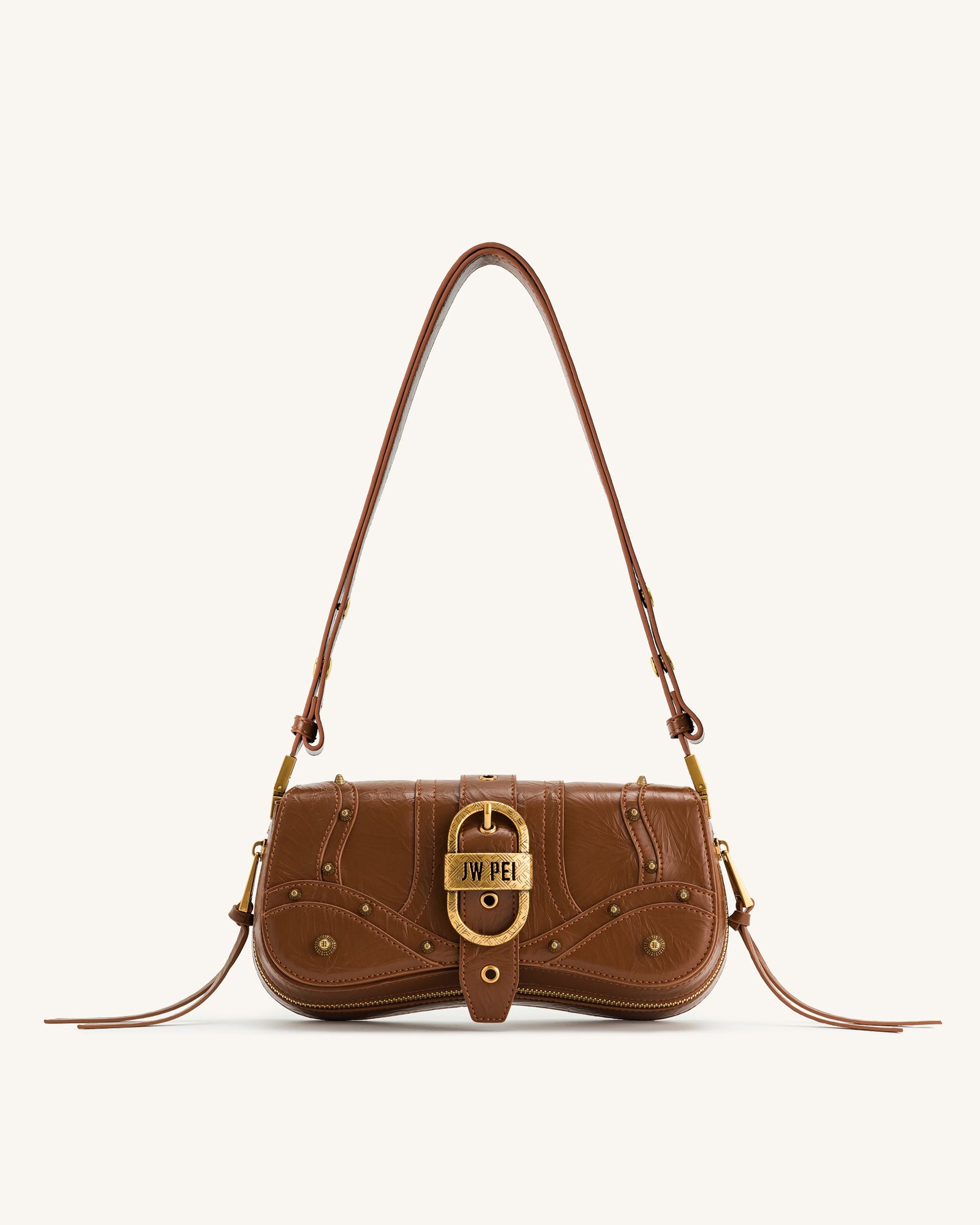 1C56-35 Joy Crushed Shoulder Bag - Brown - Image 1