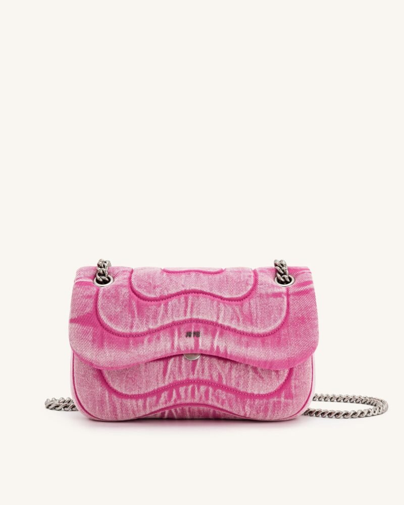 Tina Denim Quilted Chain Crossbody - Pink - Image 1