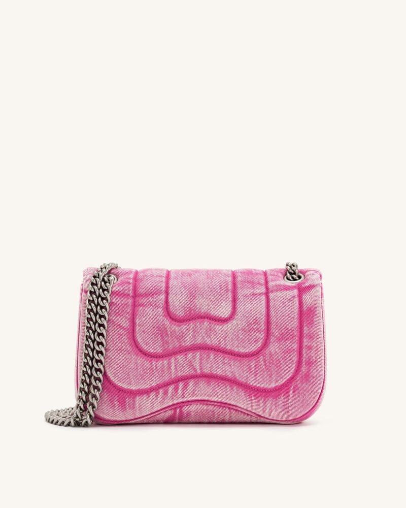 Tina Denim Quilted Chain Crossbody - Pink - Image 3
