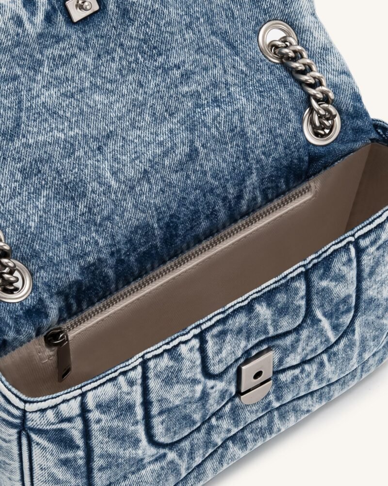 Tina Denim Quilted Chain Crossbody - Blue - Image 4