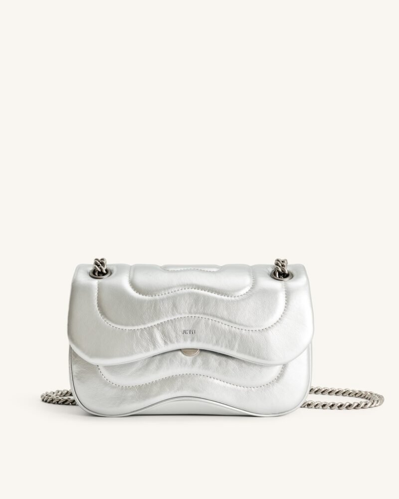 Tina Metallic Quilted Chain Crossbody - Silver - Image 1