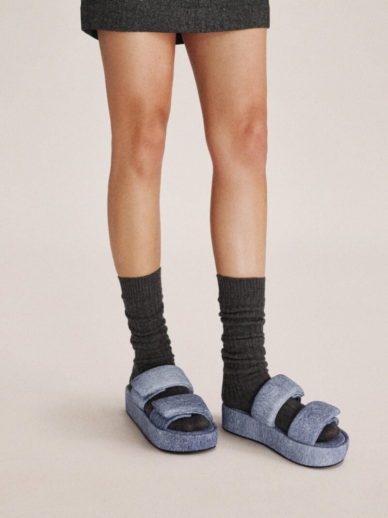 Lexi Denim Embossed Sandal - Blue - Image 2