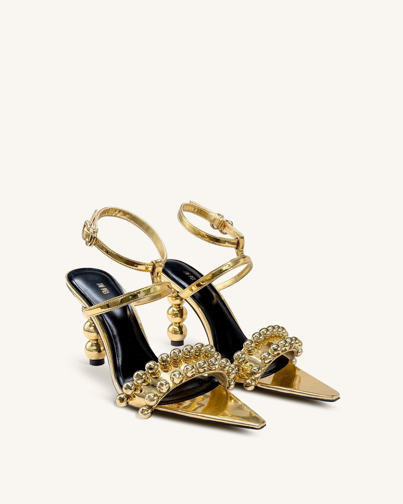 1SDS115-8-SIDE1 Mia Strappy High Heels With Beaded Detail - Gold - Image 2