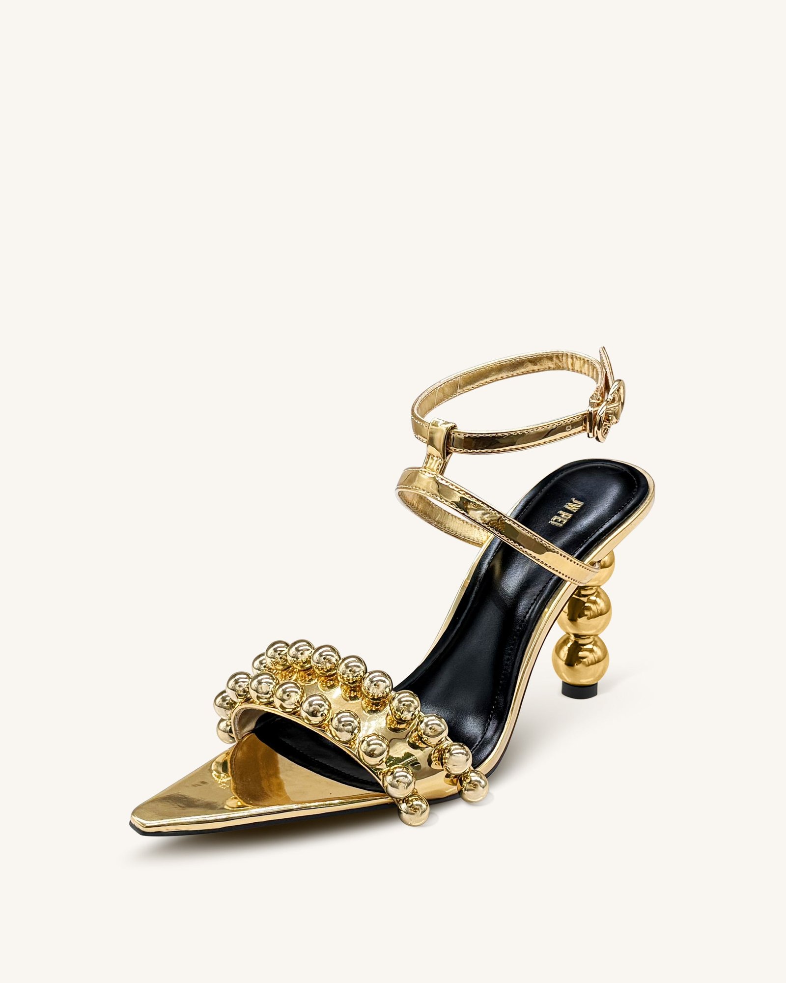 1SDS115-8-SIDE2 Mia Strappy High Heels With Beaded Detail - Gold - Image 3