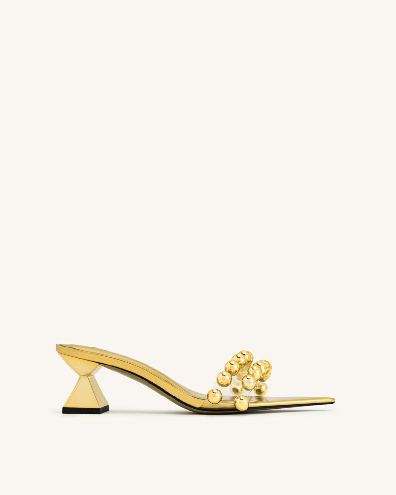 Gianna Beaded Strap Mules - Gold - Image 1