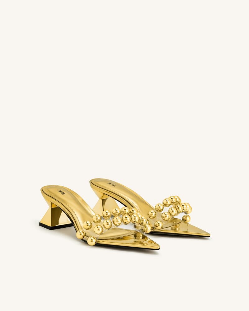 Gianna Beaded Strap Mules - Gold - Image 2