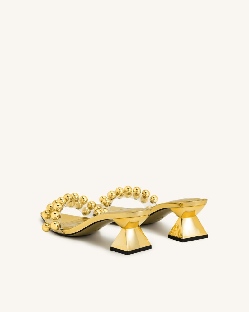 Gianna Beaded Strap Mules - Gold - Image 4