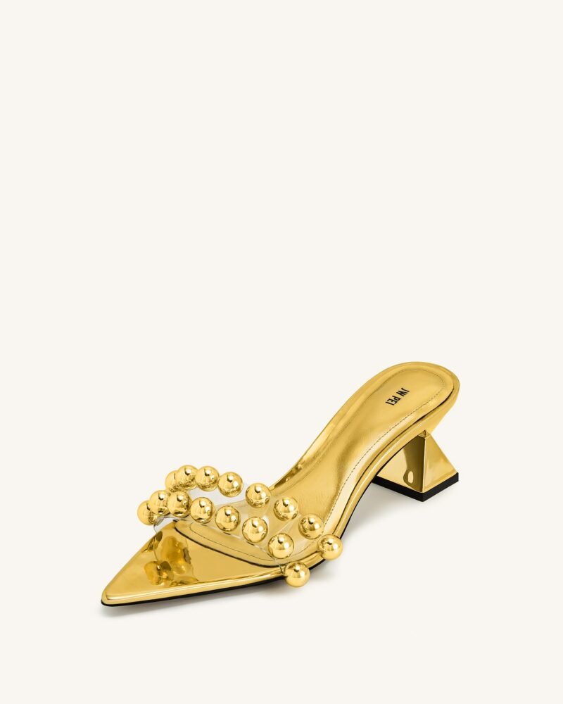 Gianna Beaded Strap Mules - Gold - Image 6