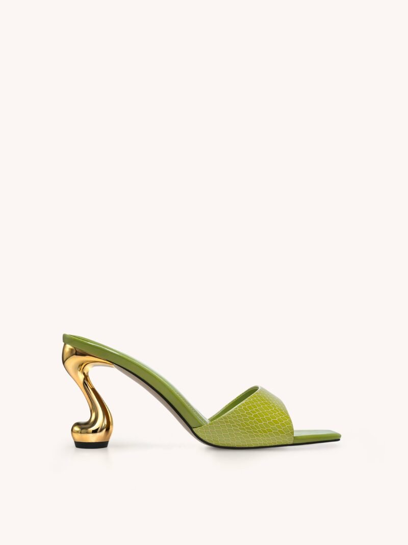 Hannah Snakeskin Heel Mules - Green - Image 1