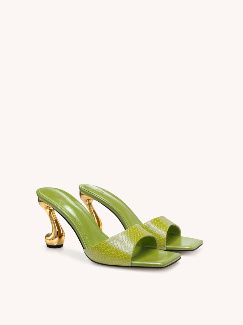 Hannah Snakeskin Heel Mules - Green - Image 2