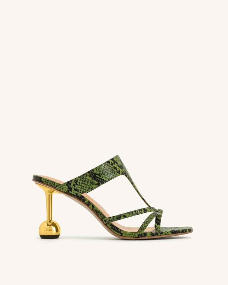 Cora Snakeskin Heeled Flip Flops - Green - Image 1