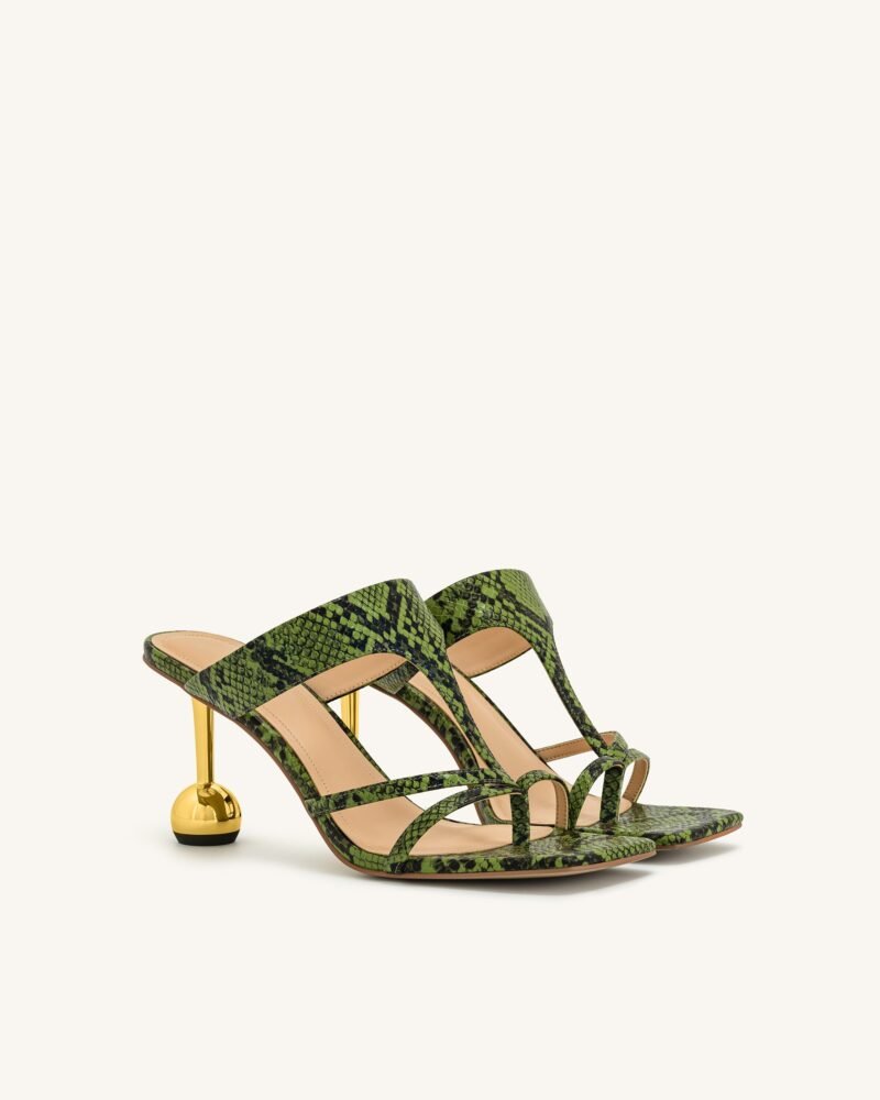 Cora Snakeskin Heeled Flip Flops - Green - Image 3