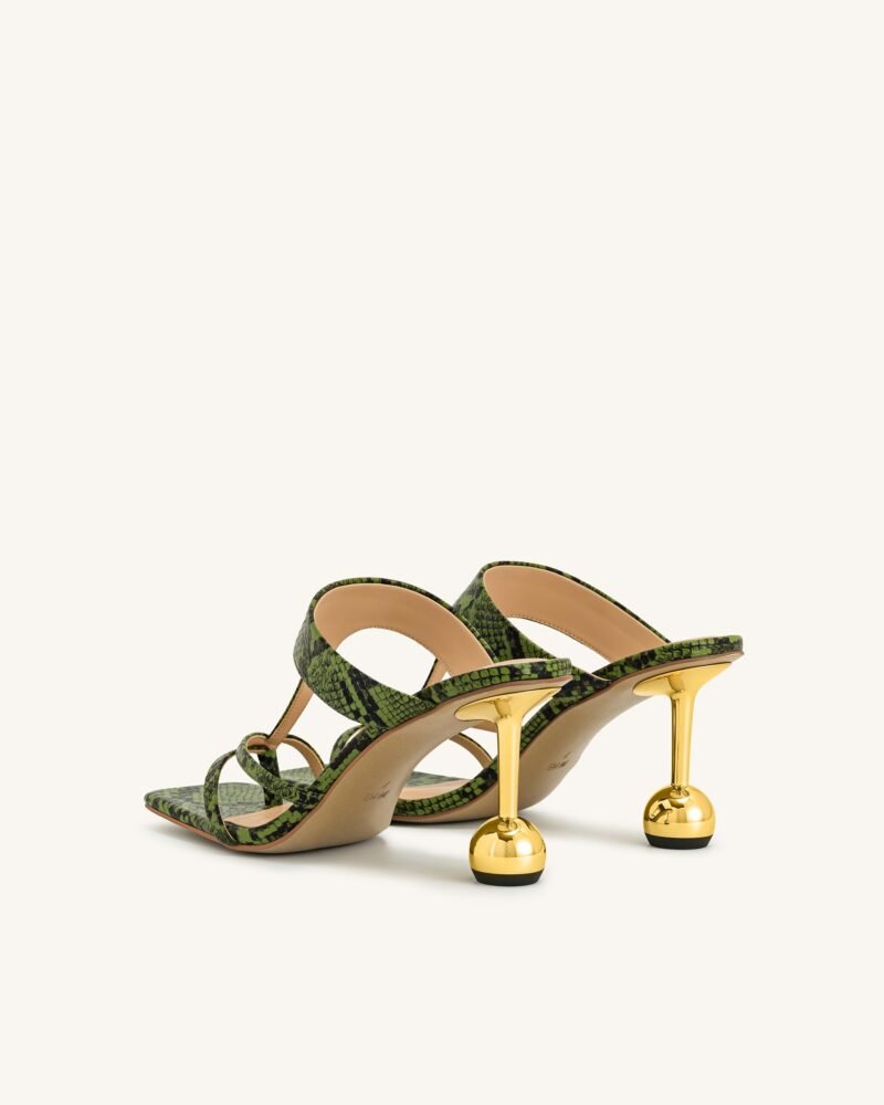 Cora Snakeskin Heeled Flip Flops - Green - Image 5