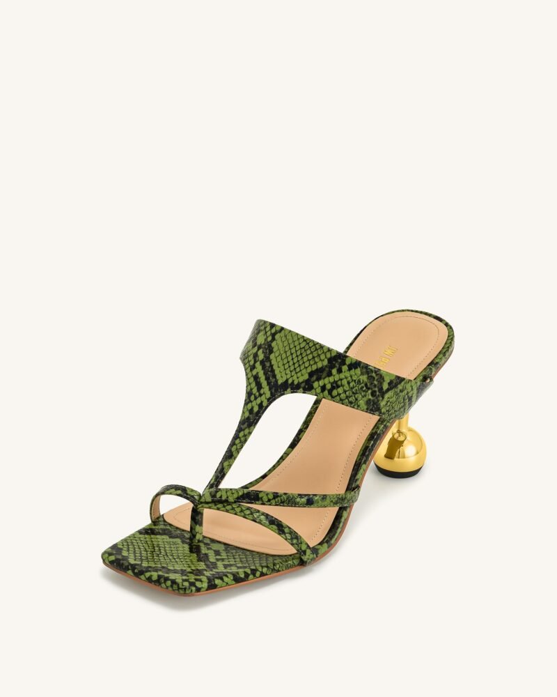 Cora Snakeskin Heeled Flip Flops - Green - Image 7