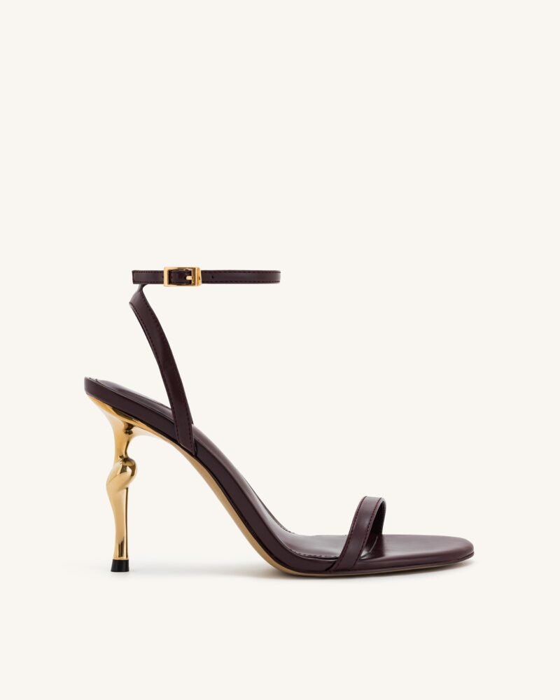 Alivia Gold Metal Heel Sandals - Claret Red - Image 1