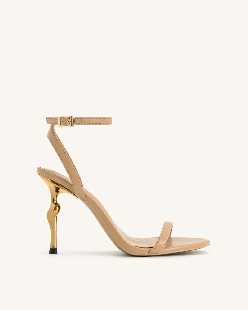 Alivia Gold Metal Heel Sandals - Khaki - Image 1