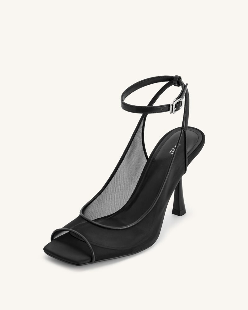 Serenity Open Toe Mesh Slingback Sandals - Black - Image 7