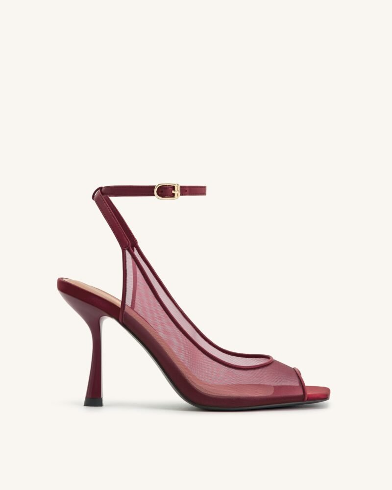 Serenity Open Toe Mesh Slingback Sandals - Burgundy - Image 1