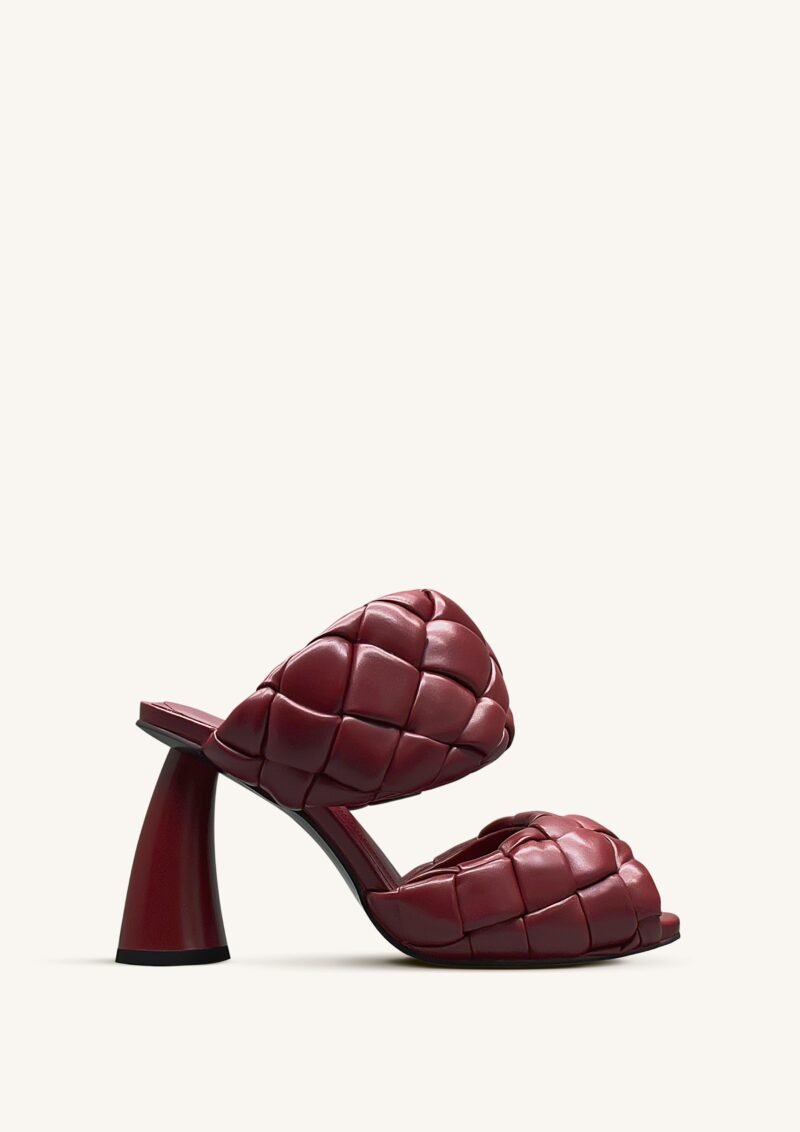 Lillian Weave Leather Heel Mules – Burgundy - Image 1