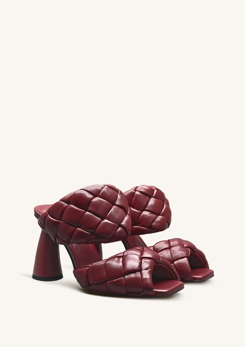 Lillian Weave Leather Heel Mules – Burgundy - Image 2