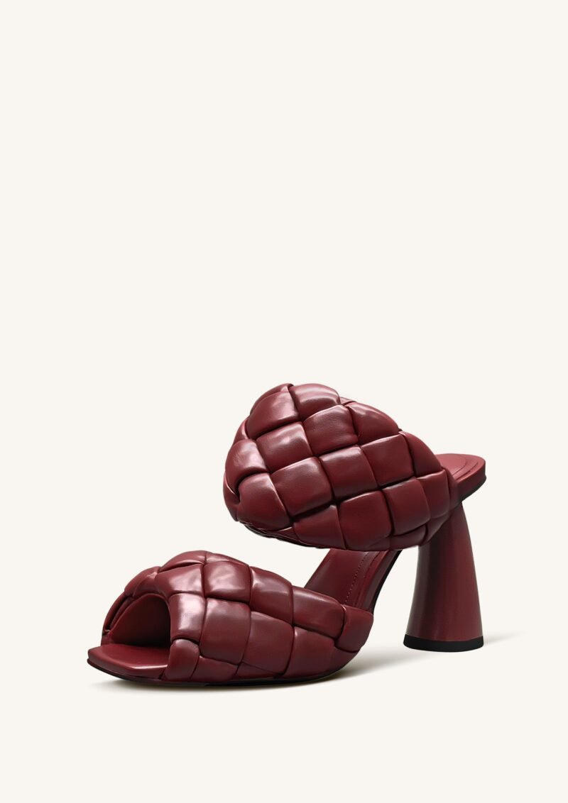 Lillian Weave Leather Heel Mules – Burgundy - Image 3