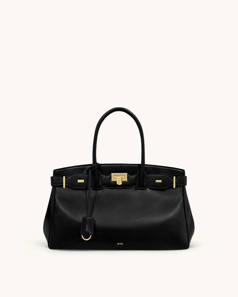 Ziva Metal Lock Decoration Tote Bag - Black - Image 1