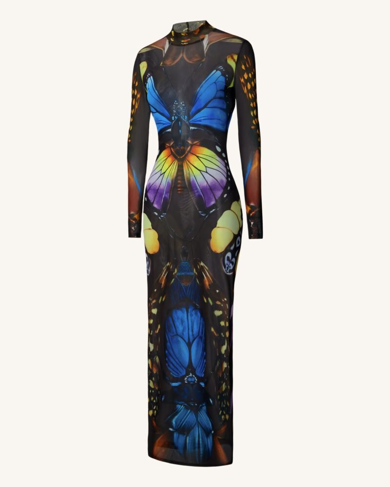 Butterfly Mesh Maxi Dress - Multicolor - Image 3