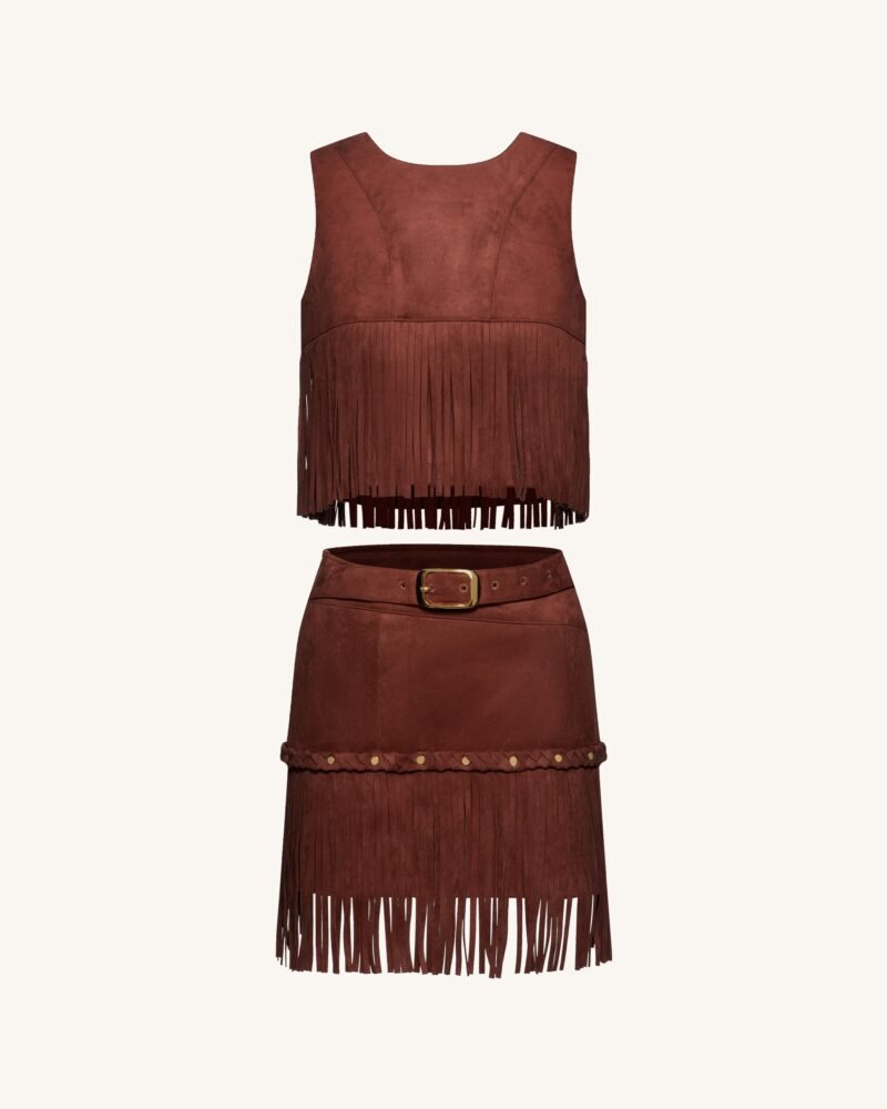Faux Suede Fringe Halter - Burgundy - Image 6