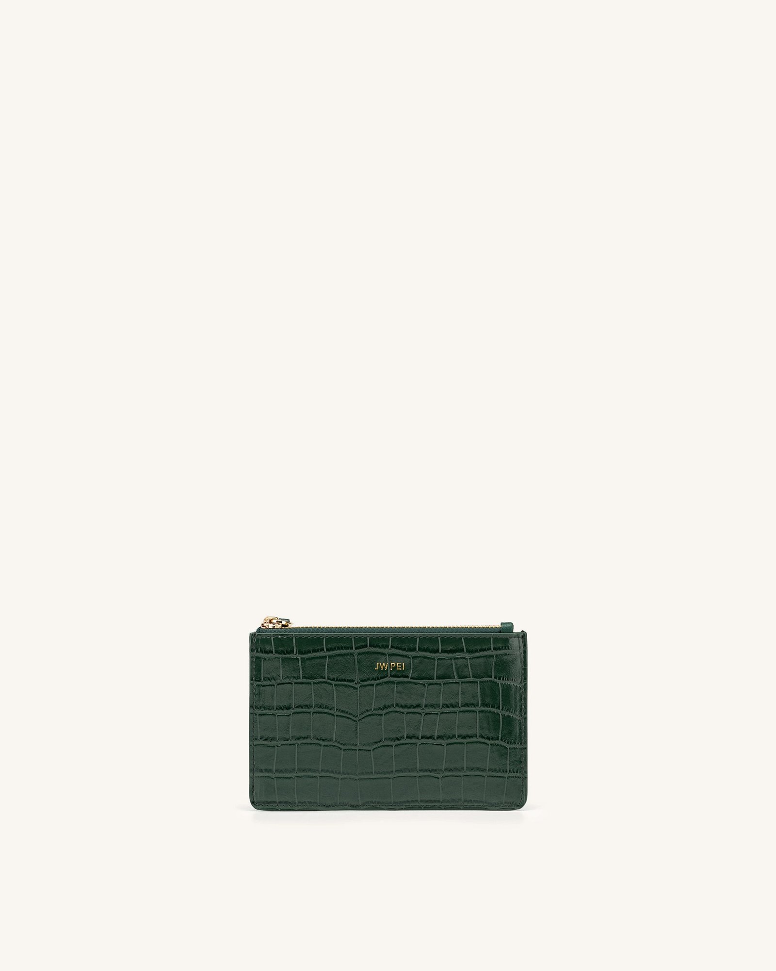 20190929-43-1_2ea8a091-7163-461b-811b-f35fb795ea06 Quinn Zipped Card Holder- Dark Green Croc - Image 1