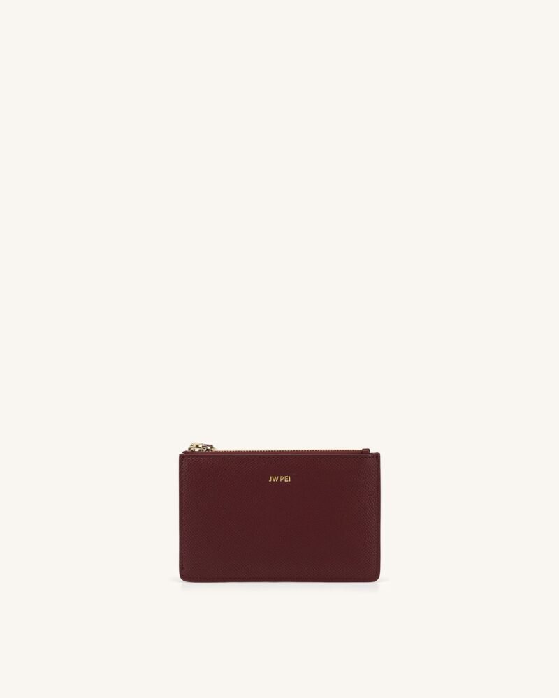 Quinn Zipped Card Holder- Burgundy Grained Vegan Leather - Image 1