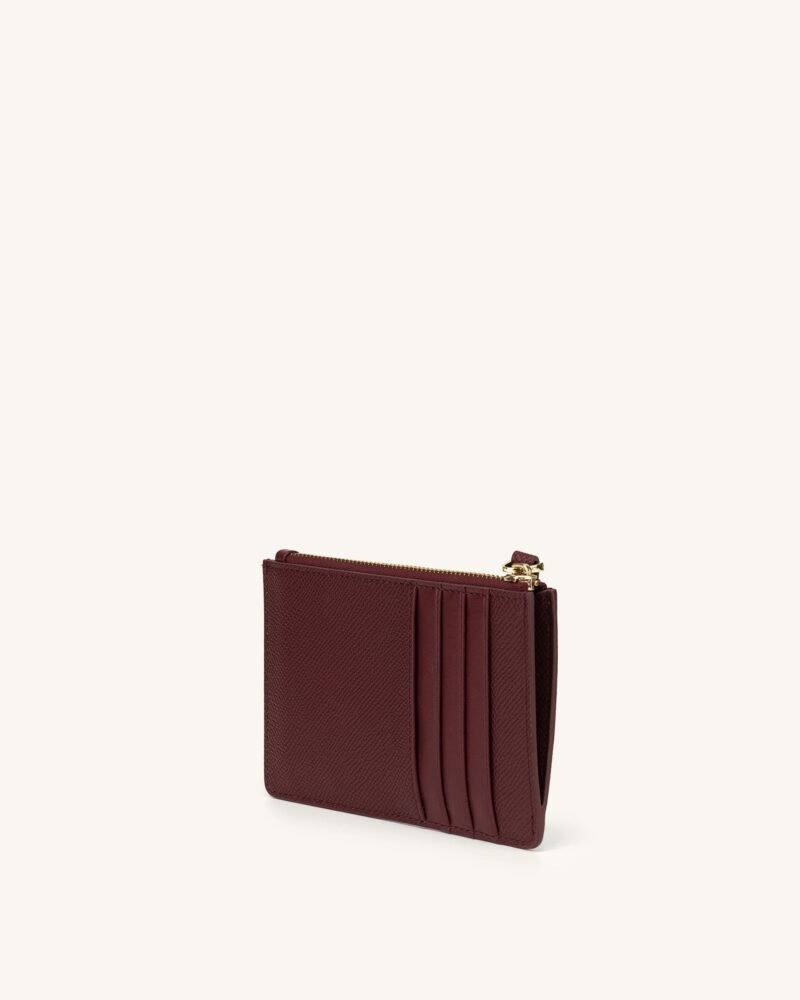 Quinn Zipped Card Holder- Burgundy Grained Vegan Leather - Image 3