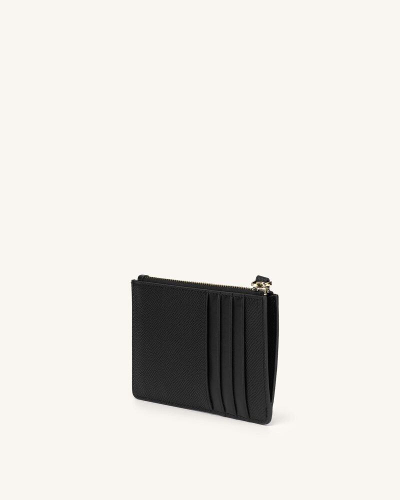 Quinn Zipped Card Holder- Black Grained Vegan Leather - Image 3
