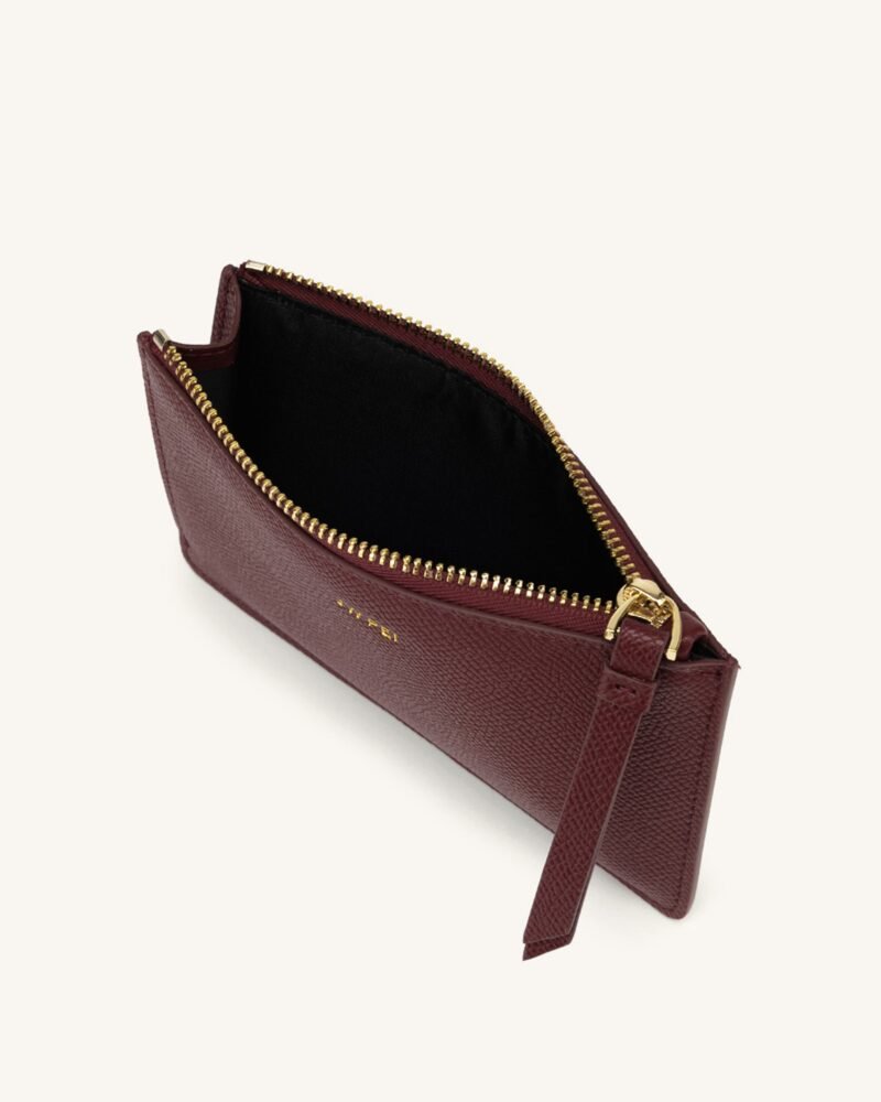 Quinn Zipped Card Holder- Burgundy Grained Vegan Leather - Image 2