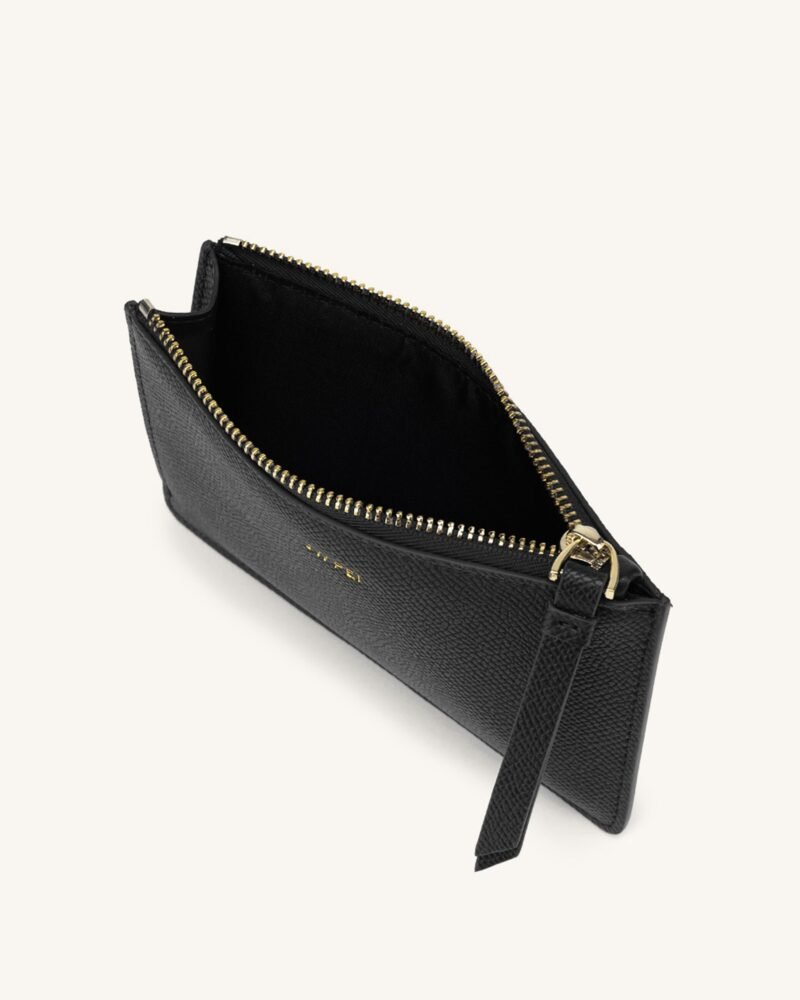 Quinn Zipped Card Holder- Black Grained Vegan Leather - Image 2