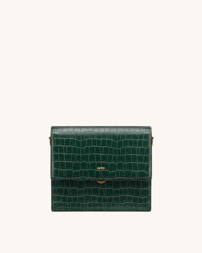 Mini Flap Crossbody - Dark Green Croc - Image 3