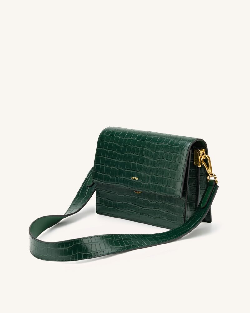 Mini Flap Crossbody - Dark Green Croc - Image 1
