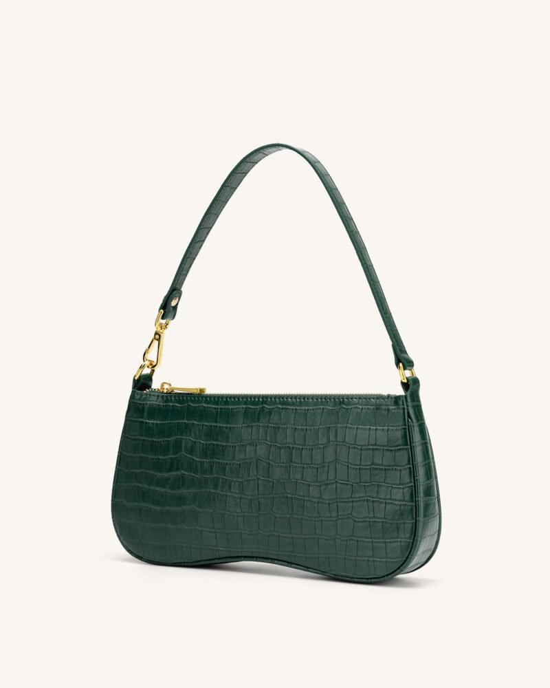 Eva Shoulder Handbag - Dark Green Croc - Image 2