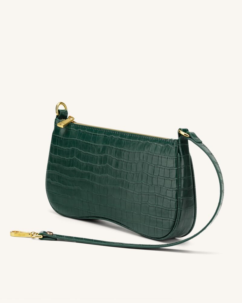 Eva Shoulder Handbag - Dark Green Croc - Image 4
