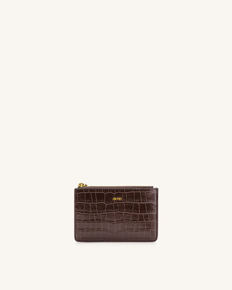 Quinn Zipped Card Holder - Brown Croc - Image 1