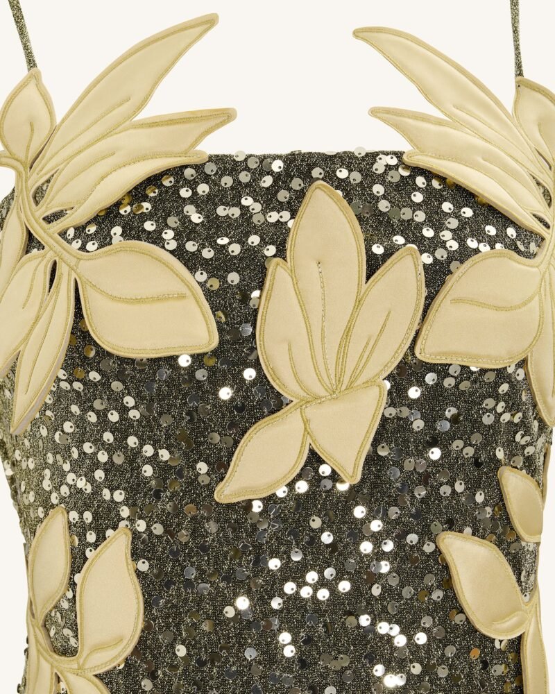 Araminta Sequined Gown with Floral Details - Gold - Image 7