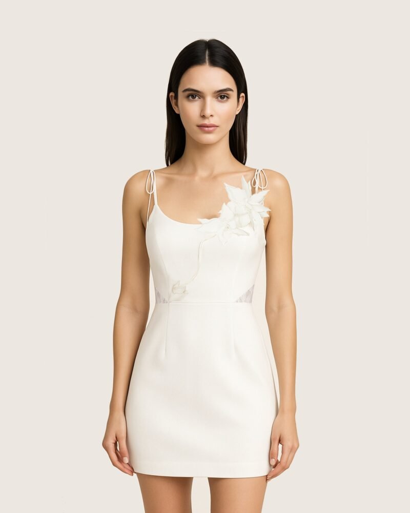Floral Vine Tie Dress - White - Image 1