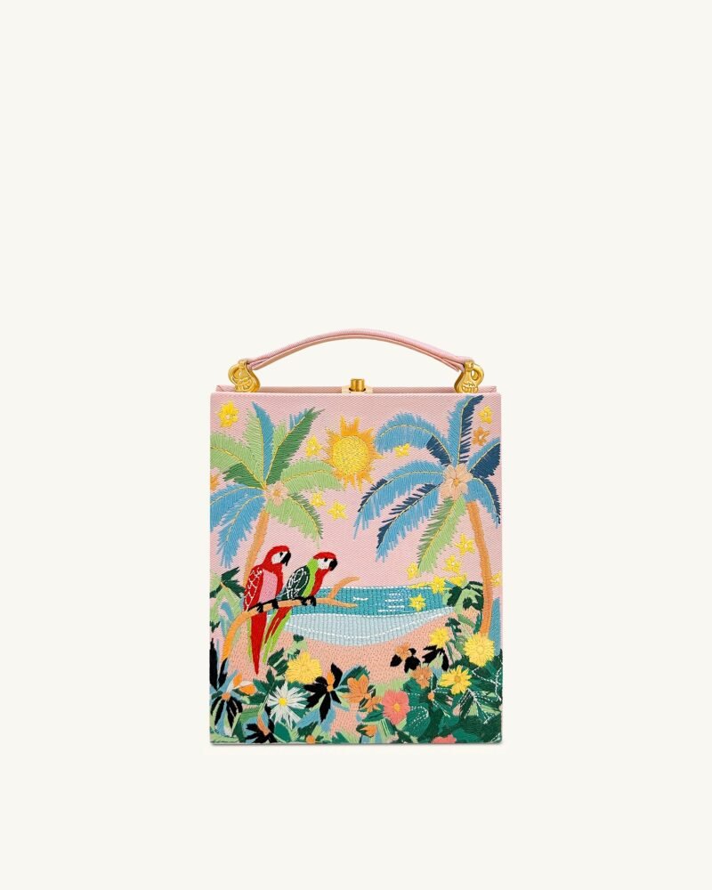 Taya Tropical Parrot Pattern Book Shape Clutch Bag - Pink - Image 1