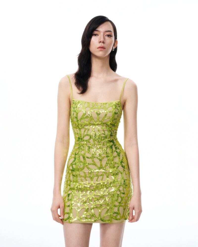 Aurelia Sequin Mini dress - Lime Green - Image 4